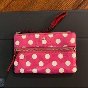 Kate Spade pink polka dot patent  leather wristlet